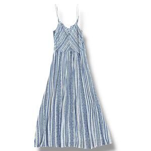 Japna Blue & White Boho Maxi Dress Size L – Smocked Back & Adjustable Straps‎